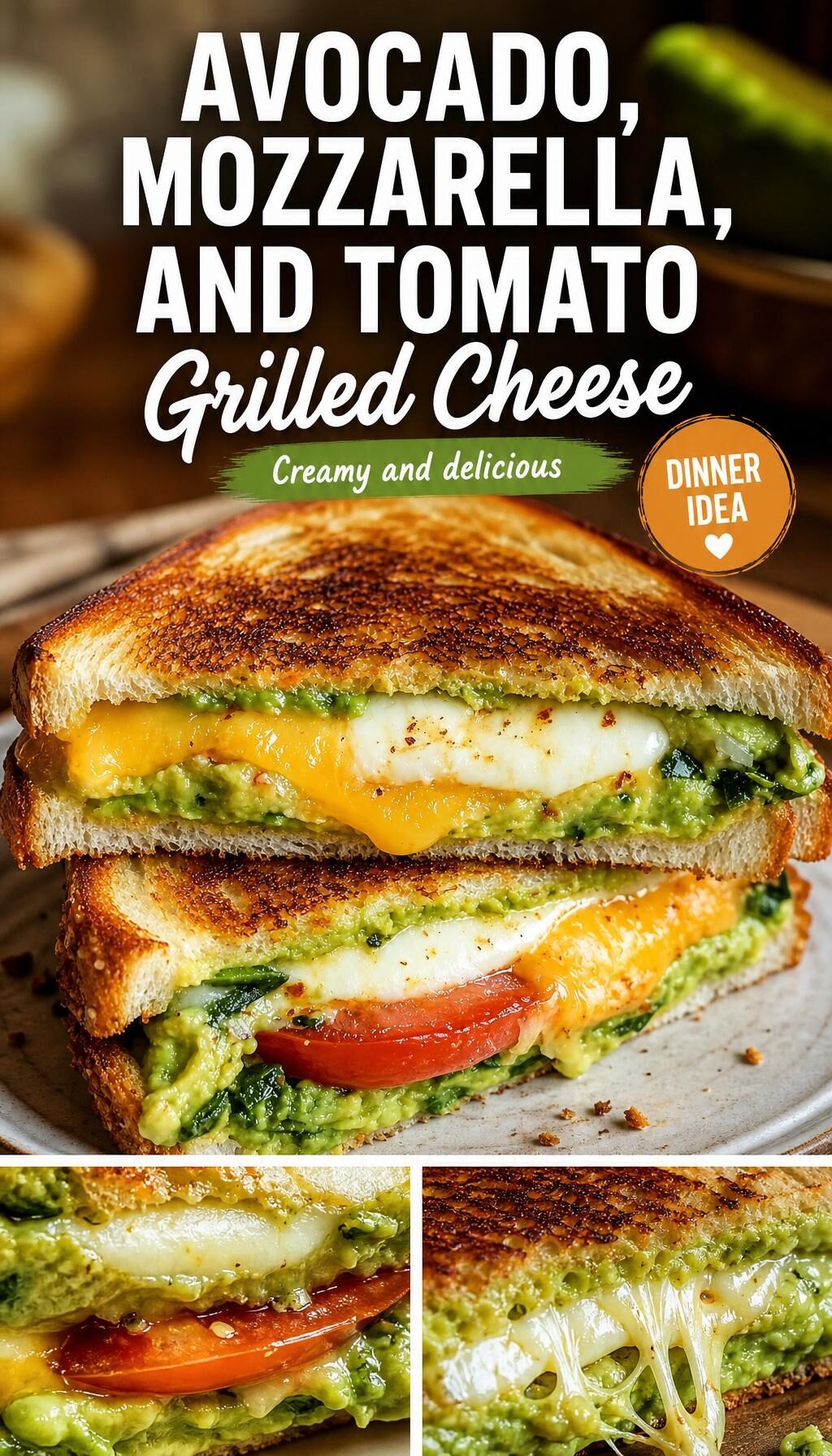 Avocado, Mozzarella, and Tomato Grilled Cheese