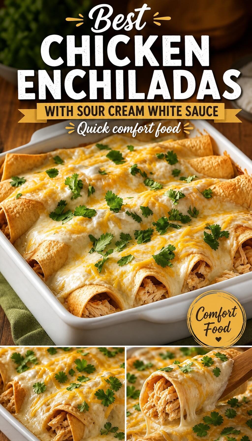 Best Chicken Enchiladas with Sour Cream White Sauce